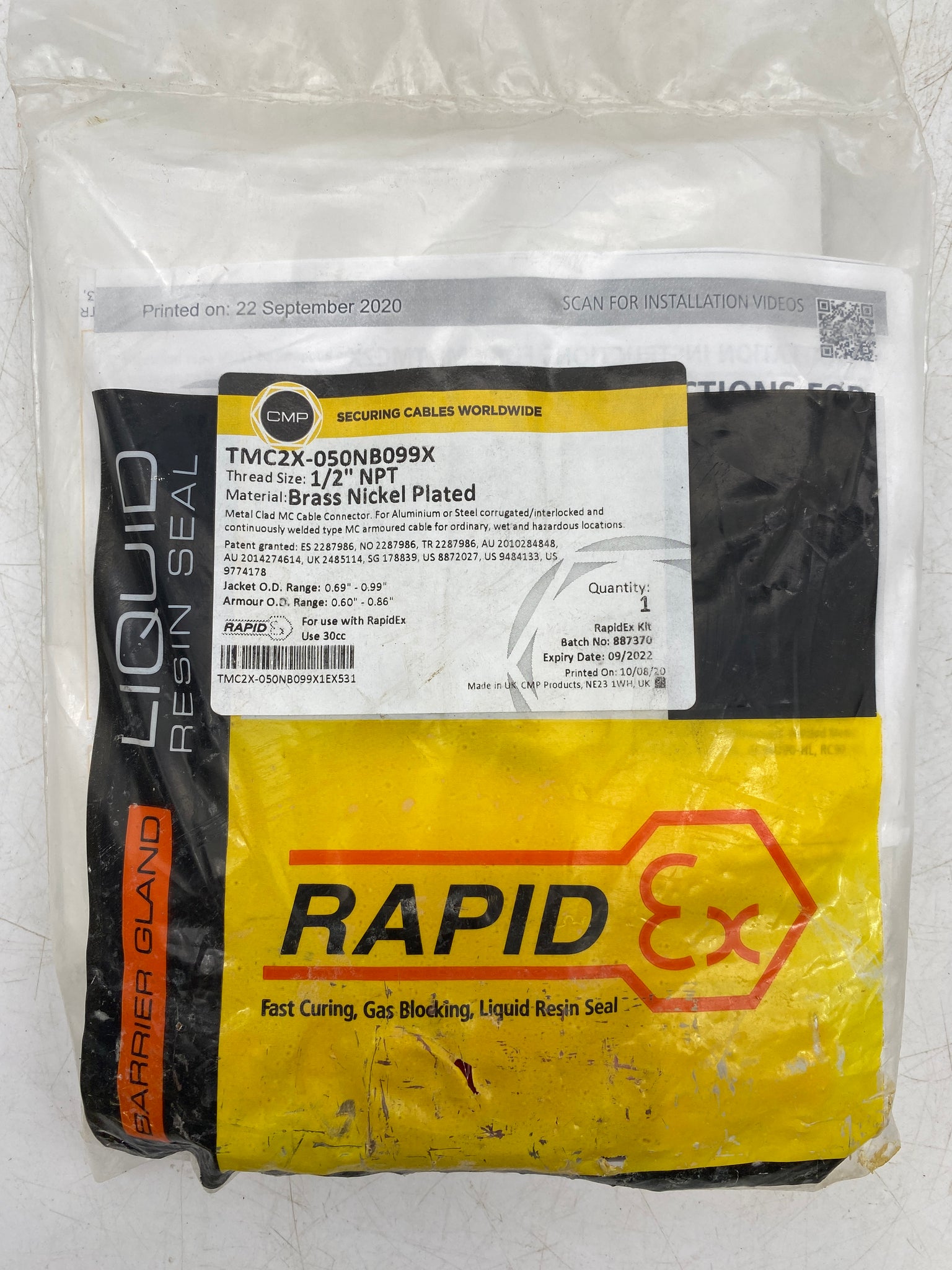Cmp Rpidex CMP TMC2X-050NB099X RapidEx Metal Clad MC Cable Connector, 1/2