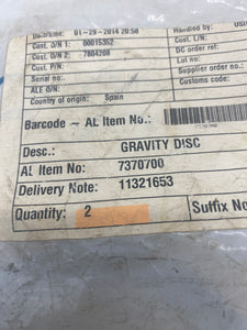 Alfa Laval 7370700 Gravity Disc, *Lot of (2)* (Open Box)