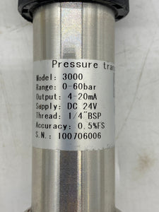 Pressure Transmitter, Model 3000, 0-60 Bar, 1/4"BSP Thread (Open Box)
