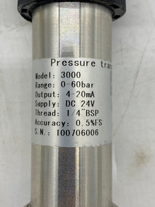Pressure Transmitter, Model 3000, 0-60 Bar, 1/4"BSP Thread (Used)