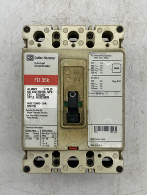 Eaton Cutler-Hammer FD3040V Circuit Breaker, 40A, FD 35k (Used)