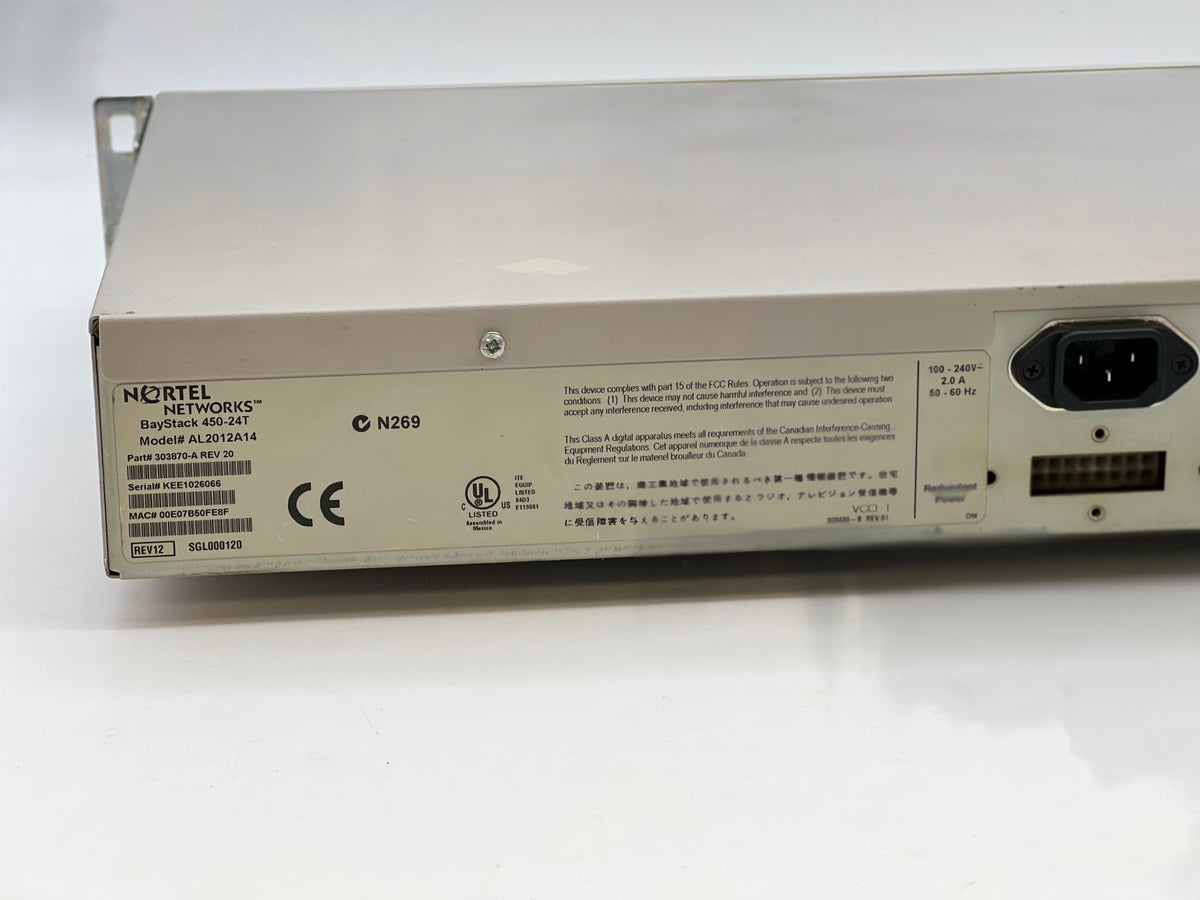 Baystack 450 Nortel BayStack 450-24T 24 Port Network Switch (Used) – Gulf Asset Recovery