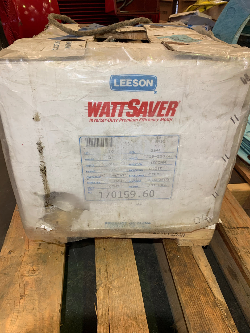 Leeson 170159.60 H15 WattSaver Inverter Duty Electric Motor, 10HP, 3 Phase, 3540 RPM, TEFC (New)