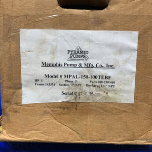 Memphis Pump MPAL-150-100TEBF 1750 RPM Close Coupled Centrifugal Pump, 1-1/2" x 2" (New)